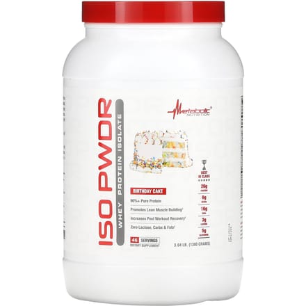 Metabolic Nutrition, ISOpwdr, Wei Eiwit Isolaat, Verjaardagstaart, 3,04 pond (1380 g)