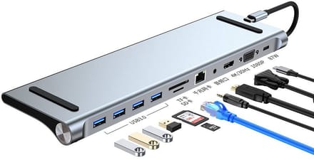 Multiport Adapter – Multiport Adapter USB-C – 11-In-1 – 4K HDMI – Ethernet – Triple Display - 28 x 7,8 x 1,6 cm