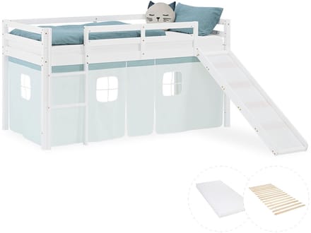 Homestyle4u Hoogslaper - 90x200 cm - Mint - met lattenbodem en matras