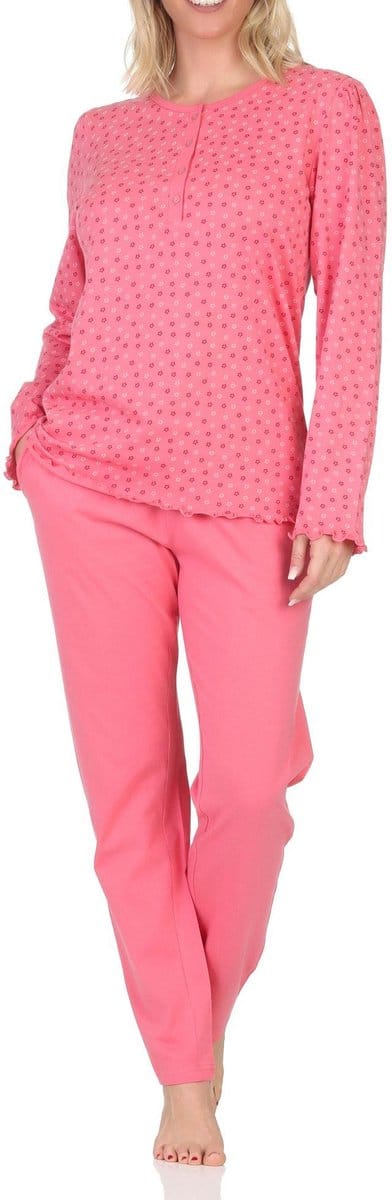 Normann Damen langarm Schlafanzug Pyjama im eleganten Minimal-Print