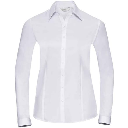 Russell Collection Dames/Dames Formeel Overhemd met Visgraat Lange Mouwen (Wit)