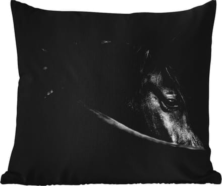 Buitenkussen - Paarden - Portret - Zwart - Dieren - 45x45 cm - Weerbestendig