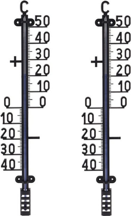 Set van 2x zwarte thermometer voor binnen en buiten 41 cm