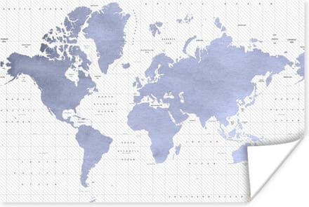 Poster Wereldkaart - Blauw - Zee - 180x120 cm XXL