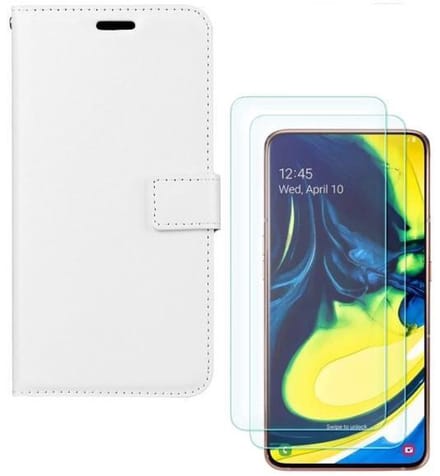 hoesje Geschikt voor: Samsung Galaxy A80 Portemonnee Wit met 2 stuks Glas Screen protector