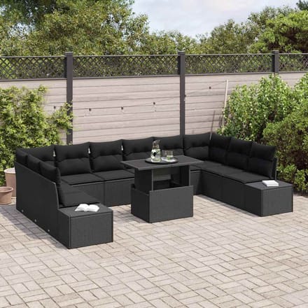 vidaXL - Tuinbank - Set - 11 - st - Zwart - poly - rattan