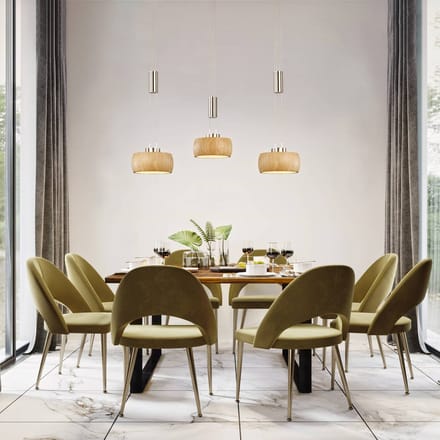 FISCHER & HONSEL LED hanglamp Shine-Wood, eiken/nikkel, lengte 100 cm 3-lamps.