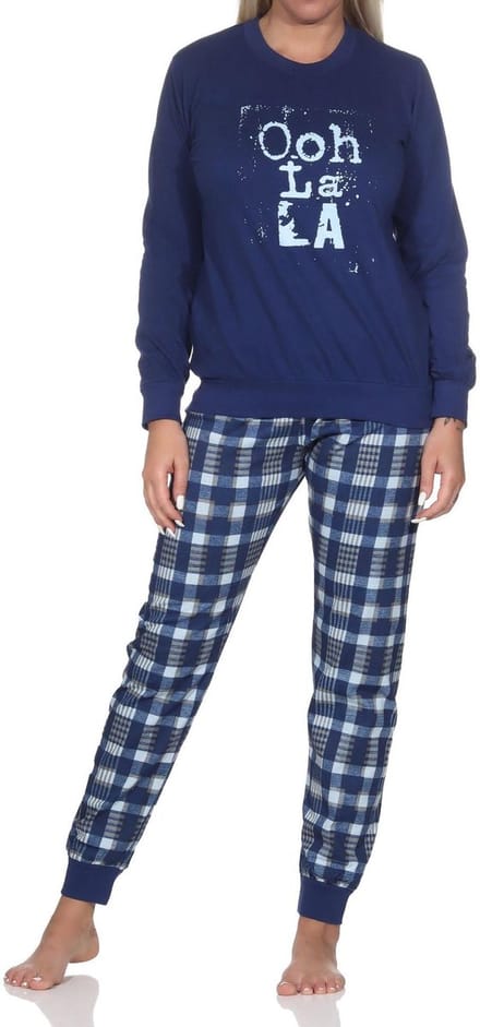 Normann damespyjama met lange mouwen en geruite jersey broek