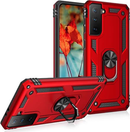 Anti-Shock Hybrid Ring Armor Hoesje Geschikt voor: Samsung Galaxy S21 FE - Rood
