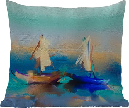 Tuinkussen - Schilderij - Olieverf - Boot - Abstract - 40x40 cm - Weerbestendig
