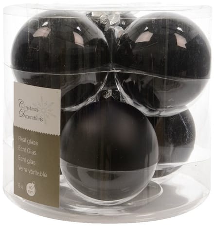 Decoris Kerstballen - 12x stuks - zwart - D8 cm - glas - glans en mat - kerstversiering - Kerstboomversiering
