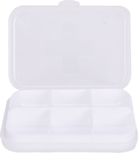 Cabantis Mini Pillendoosje 6 Vakjes - Mini-Pillen Organizer - Mini-Medicijn Doosje - 8,8x6,5x2cm - Wit