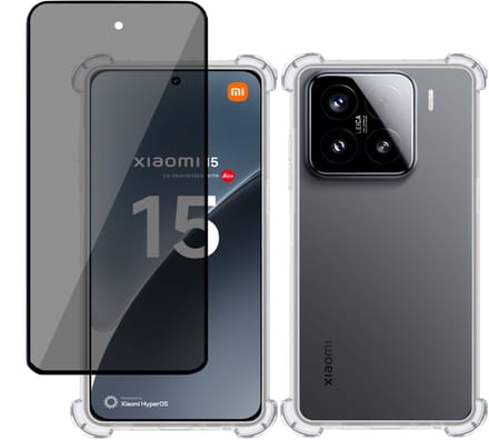 TechNow Hoesje + Privé Screenprotector geschikt voor Xiaomi 15 Hoesje Screenprotector - Privacy Tempered Glass - Case Transparant