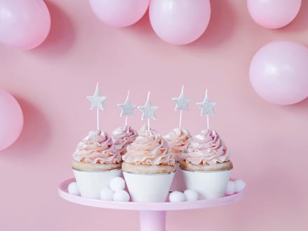 PartyDeco - Taartkaarsjes set 5st. - Silver Stars