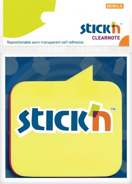 Stick'n Doorzichtige sticky notes - tekstballon vorm - 76x76mm - Geel - Magenta - 60 notes