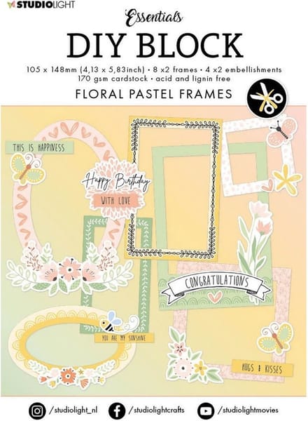 Die-cut block A6 Floral pastel frames - Essentials nr. 65