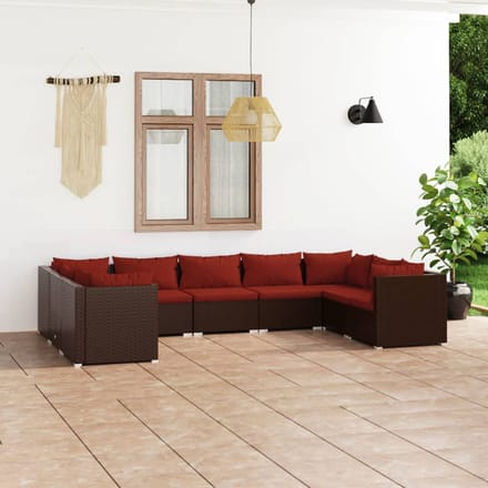 vidaXL - 9-delige - Loungeset - met - kussens - poly - rattan - bruin