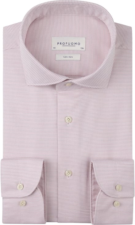 Profuomo slim fit heren overhemd - structuur - roze - Strijkvrij - Boordmaat: 44