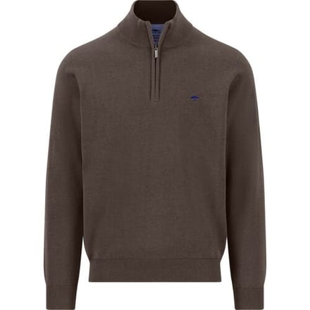 Fynch-Hatton Trui Solid Color Troyer Zip Superfine Cotton Dark Chocolate / male