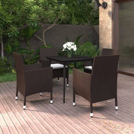 vidaXL - 5-delige - Tuinset - met - kussens - poly - rattan - en - glas