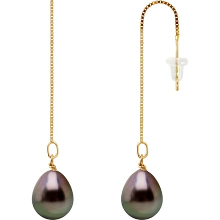 Dangle Earrings Chains Tahitian Parels 8-9mm Yellow Gold