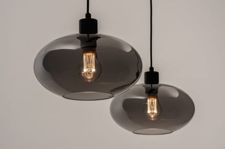 Lumidora Hanglamp 31064 - OSLO - 2 Lichts - E27 - Zwart - Grijs - Metaal