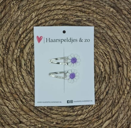 Haarspeldje Flower - daisy - madeliefjes - lila/paars — cm / zilver