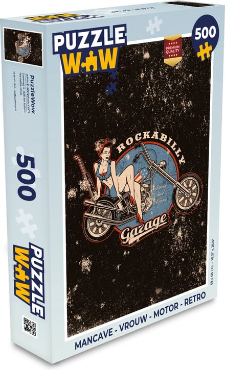 Puzzel Mancave - Vrouw - Motor - Retro - Legpuzzel - Puzzel 500 stukjes