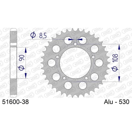 Aluminium tandwiel achter Afam 530 38 dents
