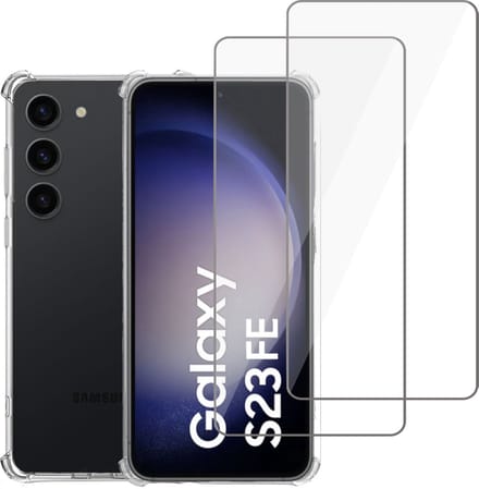 Geschikt voor Samsung Galaxy S23 FE - Hoesje + 2x Screenprotector – Gehard Glas Cover + Shock Proof Case – Transparant