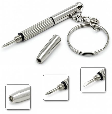 Bril Schroevendraaier - 3 in 1 - Sleutelhanger - Schroeven - Zilverkleurig