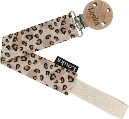 Louka speenkoord panter licht - bruin - houten clip - speenketting