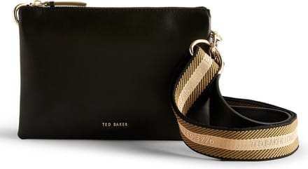 Ted Baker Leren Schoudertas Darceyy Branded Webbing Leather Crossbody Bag Jet - Black Zwart