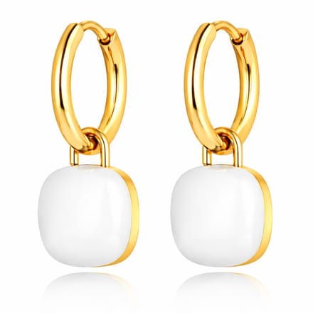 Deja Jewels Oorringen Goudkleurig Met Witte Acryl Hanger