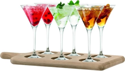 L.S.A. Paddle Cocktailglazen - Met Houten Dienblad - 6 Stuks - Transparant