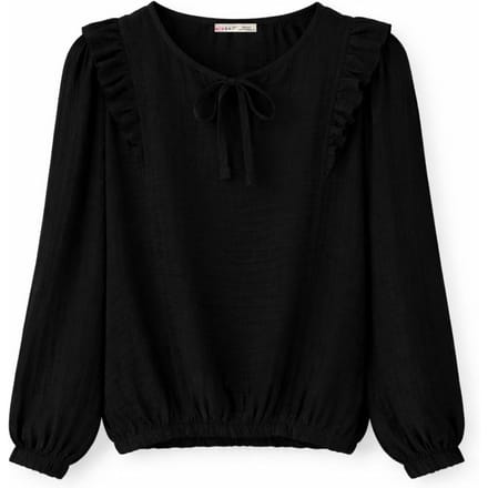 Gestoffeerde Frilly Ronde Hals Blouse