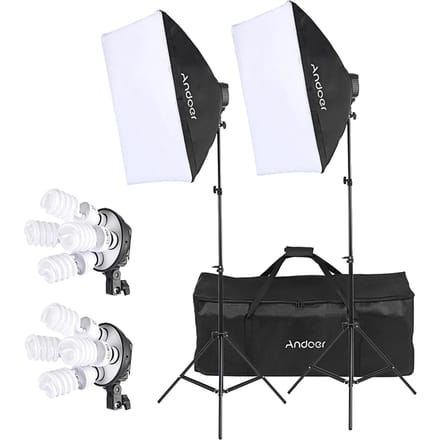 Andoer Studio Fotoverlichtingsset met 2 * Softbox / 2 * 4in1 Lampfitting / 8 * 45W Lamp / 2 * Licht EU Plug