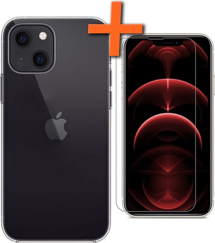 Hoes - Met Screenprotector - Geschikt voor Apple iPhone 13 - Sterk & Shockproof - Back Cover - Siliconen Case - Telefoon Hoes - Transparant