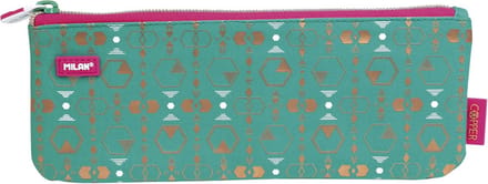 Plat Etui Zeshoekig Patroon - Groen Koperkleurige Accenten
