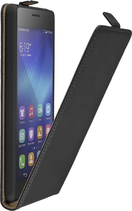 Zwart premium leder flipcase Huawei Honor 6 Plus hoesje