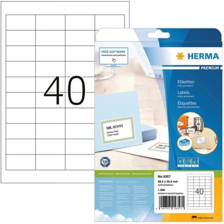 HERMA Etiketten wit 48.5x25.4 Premium A4 1000 st.