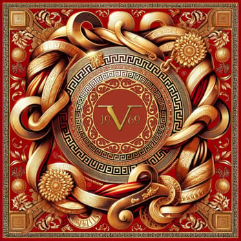 Sjaal V 1969 Shield Rood Zijde Vierkant
