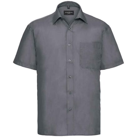Russell Collection Heren Poplin Easy-Care Formeel Overhemd met Korte Mouwen (Konvooi Grijs)