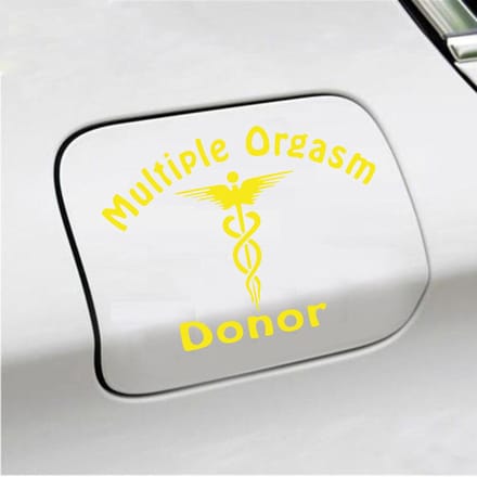Bumpersticker - Multiple Orgasm Donor - 11,1 X 14,8 - Geel