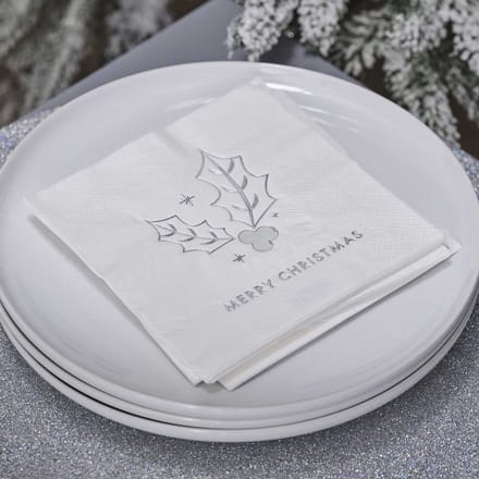 Merry Christmas Hulst Zilver Wit - 16 stuks