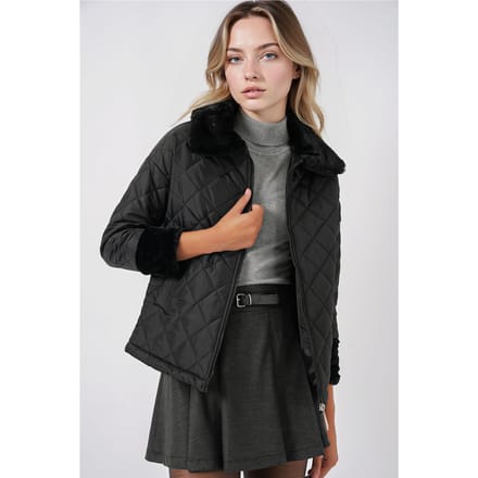 Getextureerde Sjaalkraag Puff Coat met Nepbont