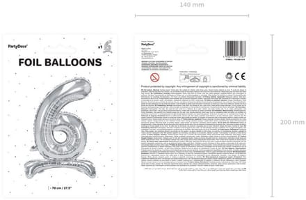 Zilver 6 staande folieballon 70cm