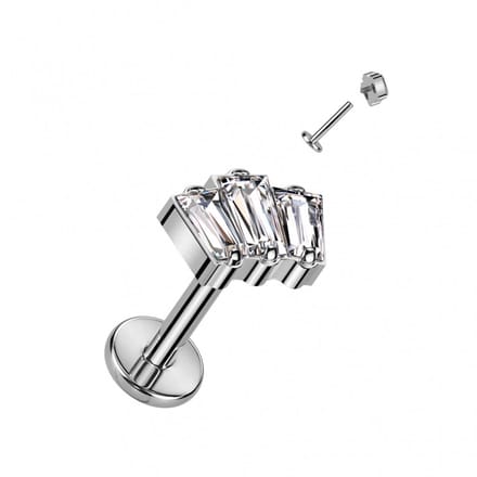 Piercing titanium 3top baguette 1.2x8 - zilver - LMPiercings