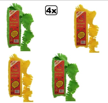 4x Crepe guirlande brandveilig groen/geel 24 meter
