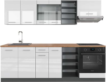Vicco R-Line Complete keukeneenheid – 240 cm, WB Eik Wit hoogglans/antraciet